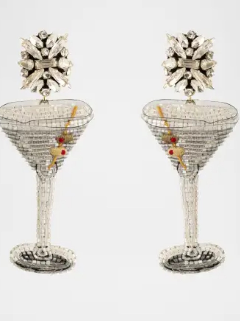 Mignonne Gavigan Silver and White Martini Glass Crystal Drop Earrings